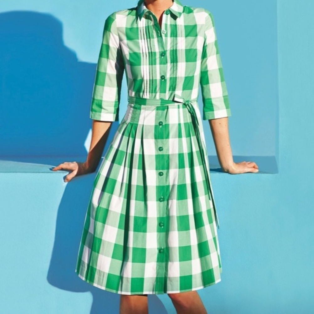 BODEN US 12 R Green White Gingham Shirt Dress!